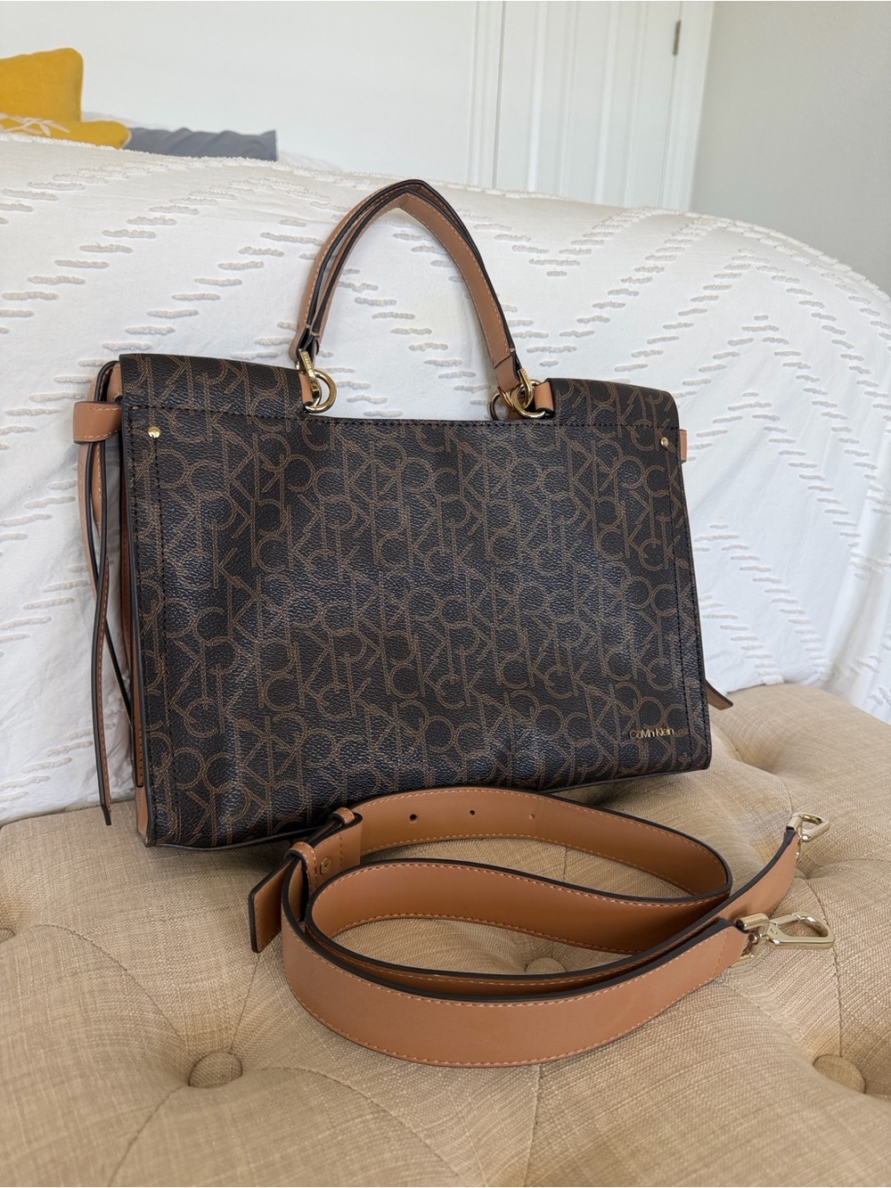 Calvin Klein Callie Logo Printed Satchel Bag